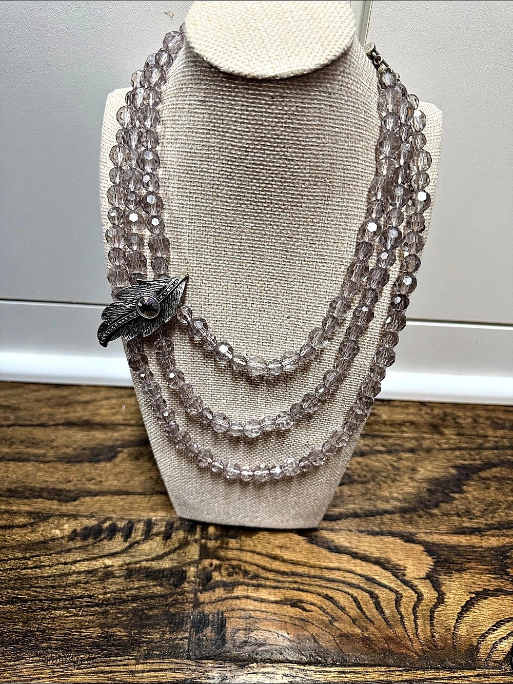 Layered Beaded Statement Necklace in Gray